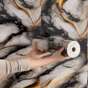 Luxury Real Stone Texture Pet Self-Adhesive Decorative Wall Sticker, Thick Waterproof Oilproof, 40cm X 6m Large Coverage, Natural Marble Effect, Stick On Backsplash