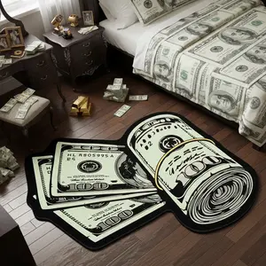 Creative Irregular Money Rug, Non-Slip Area Mat, Cartoon Banknote Print Design, Soft Comfortable Bedside Foot Pad, Room Decor Gift, Area Rugs