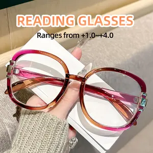 Large Frame Fashion Reading Glasses for Women, Clear Lens Elderly Readers, Elegant Alloy Accessories, +1.0 to +4.0 Strength, Reading Eyeglasses