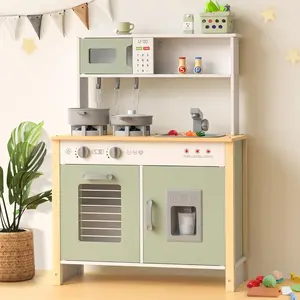 Kids Play Kitchen, Wooden Kitchen Playset for Kids with Real Lights, Sounds, Stove, Sink, Oven, and 30 Pcs Accessories, Toys Kitchen for Toddlers,for Boys and Girls Birthday Gift Christmas Gift