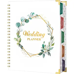 Wedding Planner - Wedding Planner Book and Organizer for the Bride with 5 Tabbed Sections, 12" x 9", Hardcover with Metal Corner + 5 Inner Pockets + Sticker + Elastic Closure Band