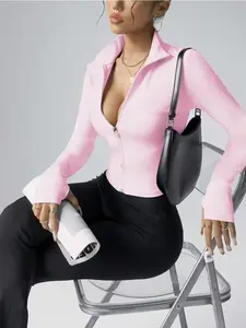 Women's Sporty Long Sleeve Jacket, Sports Jacket, Sports Outerwear, Zippered Jacket, Full Zipper, Thumbholes, Plain Pattern, All Seasons, Yoga Jackets, Yoga & Fitness Wear, European Size