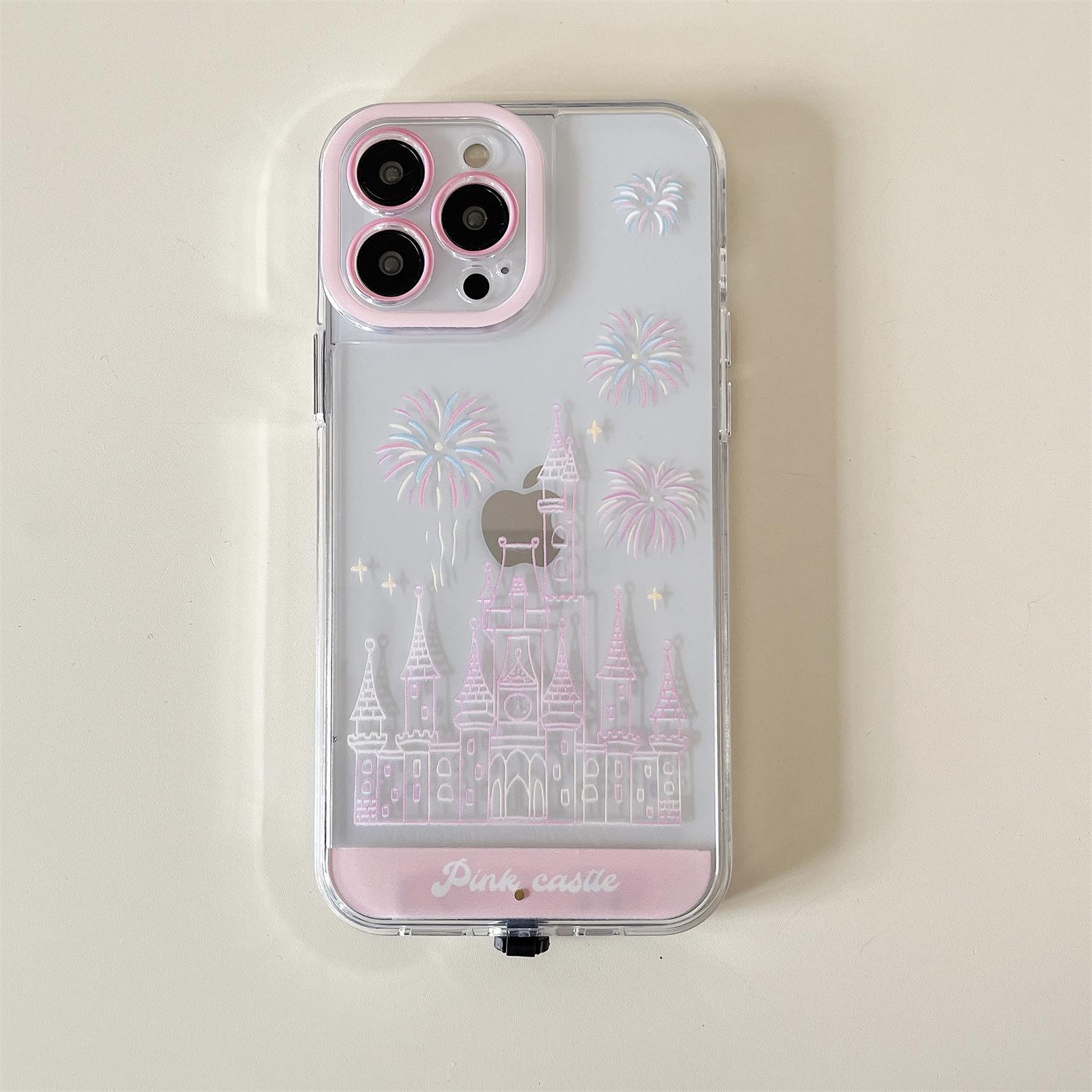 LED Fantasy Castle Fireworks Phone Case, Light up Phone Case for 13/14/15/16/17 Pro/Pro Max/Plus, Aesthetic Cute Girly Kawaii Castle Unique Design Phone Cover for Women Girls
