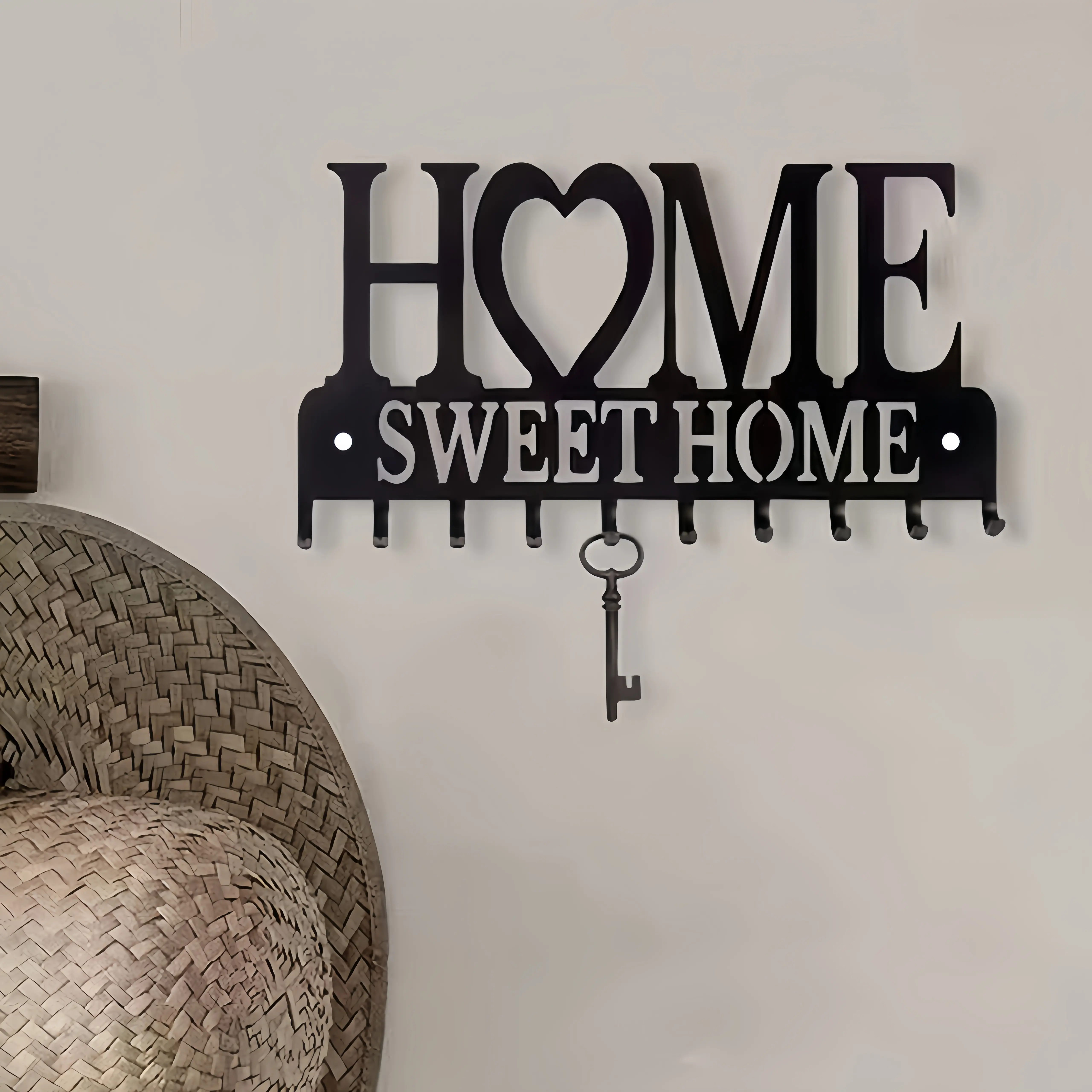 Black Wall-Mounted Key Rack, With Screws And Expansion Bolts, Metal Art Decorative Hooks, Suitable For Entryway, Front Door, Kitchen, Hallway, Garage, Utility Room, Office, Can Be Used As Key Holder, Wall-Mounted Key Rack, Home Decor
