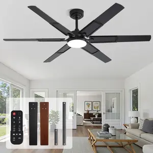 60 Inch Ceiling Fans with Lights and Remote, Living Room Office Library Cafe Indoor Outdoor Industrial, 5CCT Dimmable, Dual Color 6 , 6 Speed Reversible Quiet DC , Black/ Grain