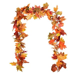 2 Pack Fall Garland Maple Leaf 5.9Ft/Piece Hanging Vine Garland Artificial Autumn Foliage Garland Thanksgiving Decor for Home Wedding Fireplace Party Christmas (Orange)