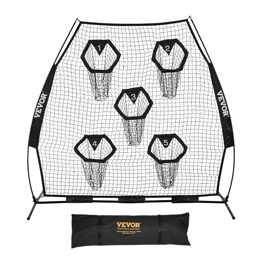 【Summerfinds】Knotless American Football QB Training Throwing Net, 7x7 ft Adult Equipment with 5 Target Pockets, Adjustable Straps, Portable Carry Case to Improve QB Throwing Accuracy, Father's Day Gift Accessory