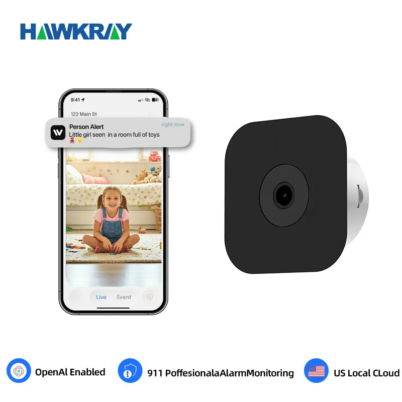 HAWKRAY 4MP Wireless Indoor Home Security Camera - 2.4GHz Smart WiFi Home Monitoring Device, AI Color Night Vision, Person & Motion Detection, 24/7 Recording, Easy Installation, US Local Storage, Wireless Indoor Camera, Home Monitoring Camera