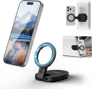 3-in-1 Multifunctional Phone Holder, Ring Grip, Suction Cup, Magnetic Mount, Carabiner, Foldable & 360° Rotatable Stand
