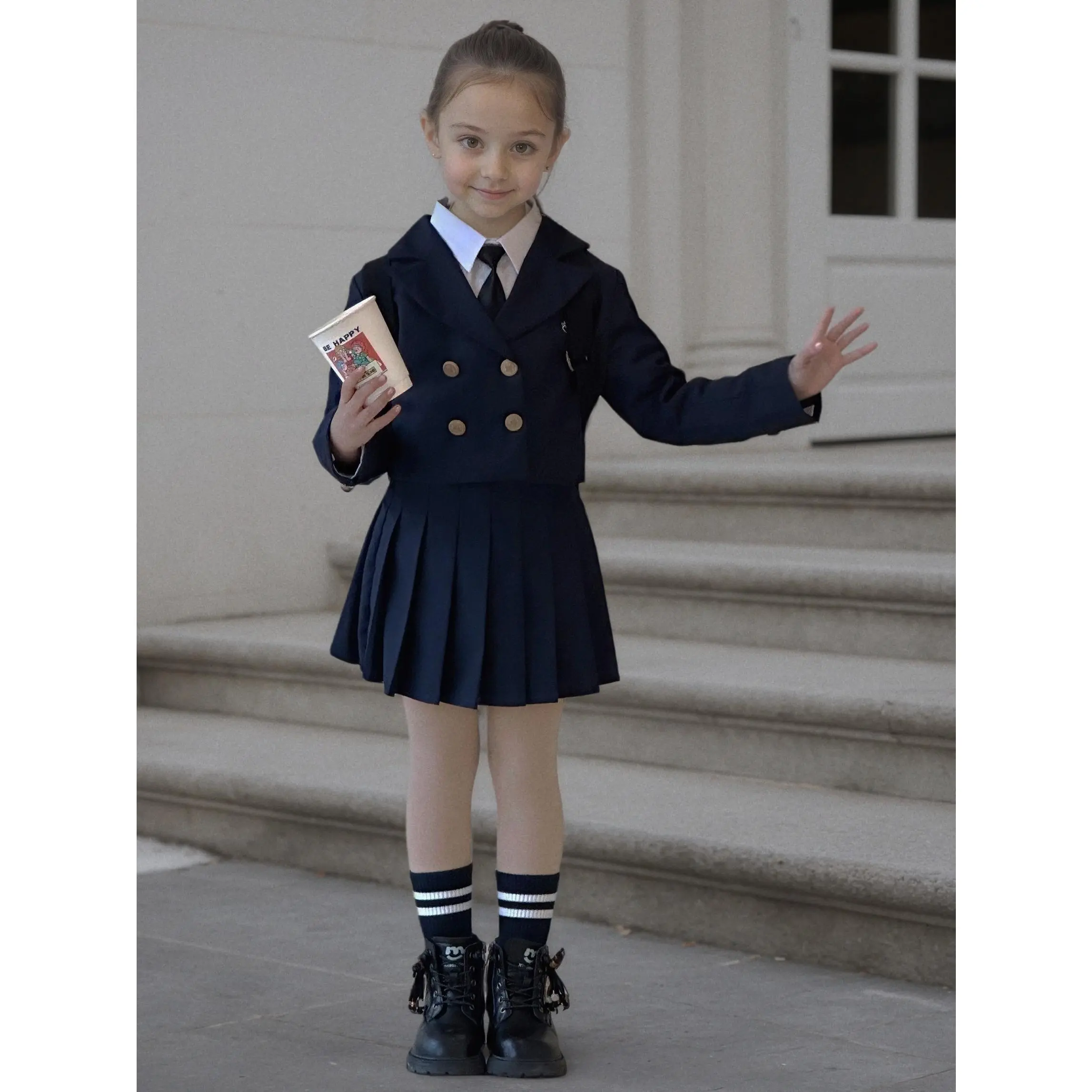 New Spring And Autumn JK Two-Piece Set for Girls, Featuring a Small Blazer And Pleated Skirt, Perfect for School Season And Casual Outings