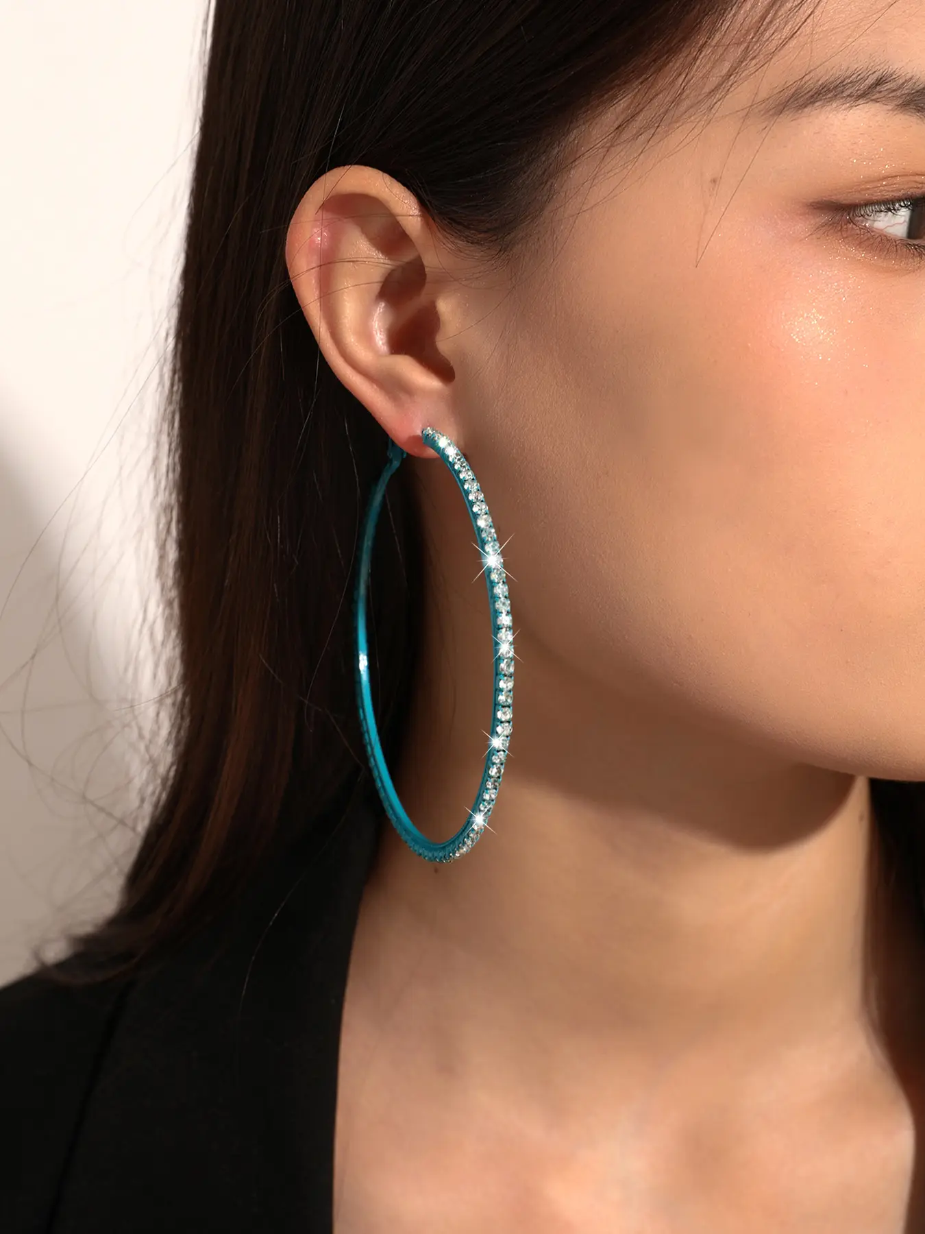 Minimalist Rhinestone Decorated Bling Large Size Hoop Earrings, Fashionable Chic Exaggerated Earrings for Women, Classic Fashion Accessories for Daily Wear, Statement Earrings, Earrings Jewelry