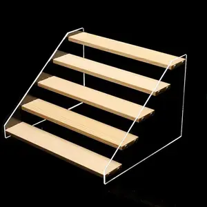 Acrylic Wooden Display Stand, 1 Count Multi Layer Step Display Rack, Desktop Display Rack for Perfume, Lipstick, Jewelry, Doll, Home Organizer for Living Room, Bedroom, Office, Optimal Desk Placement