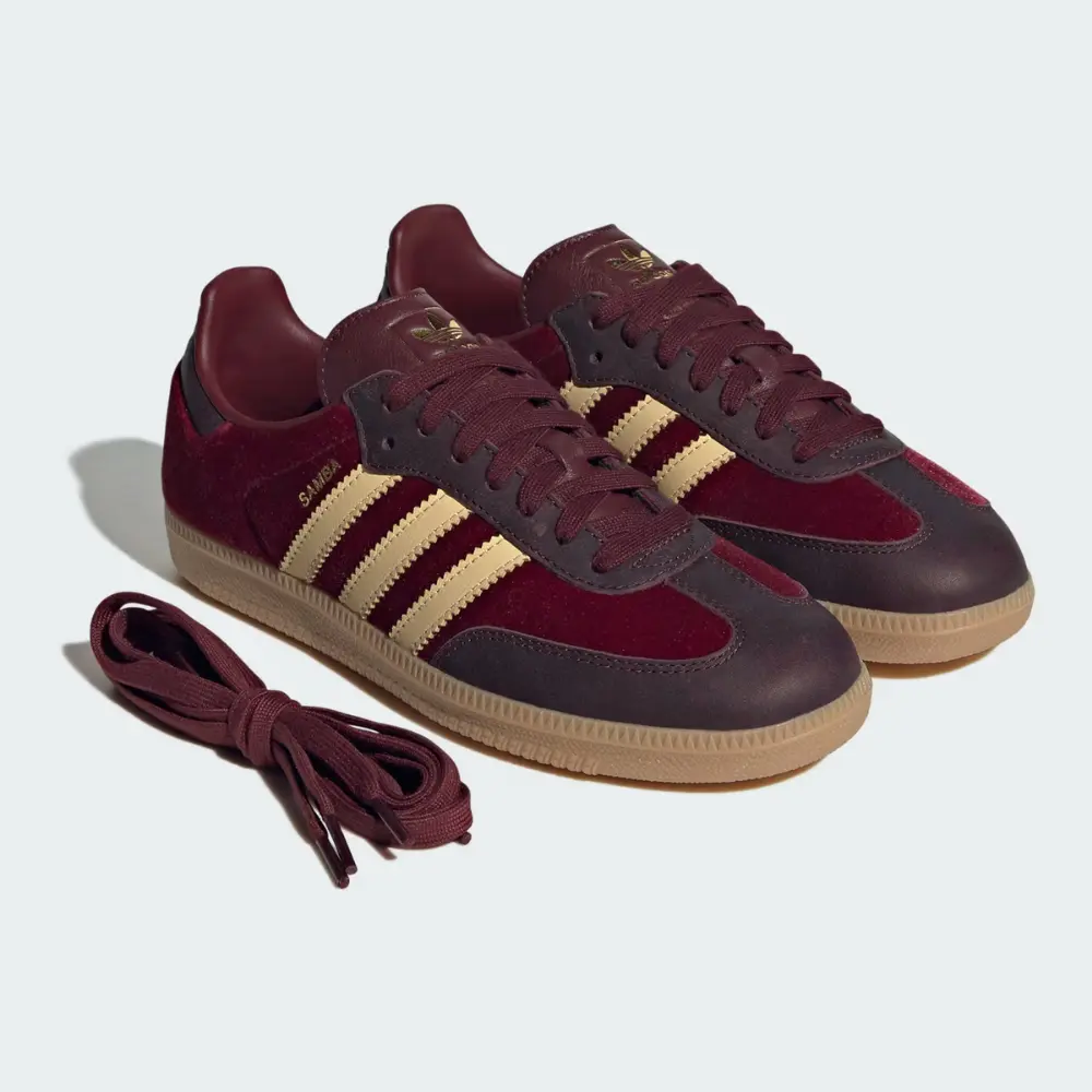 Adidas Samba OG Burgundy Gold Gum Women's Sneaker – Authentic Brand New Shoes JS1394