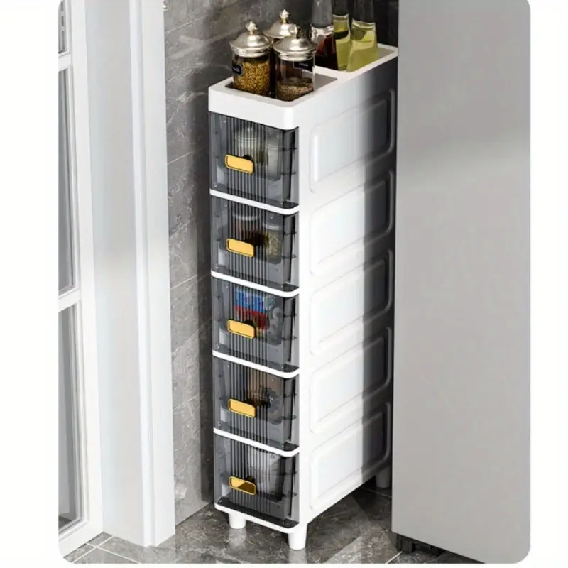 Optional multifunctional ultra-thin storage cabinet with drawers - versatile storage cabinet for bathroom gaps, 3/4/5/6 tiers, kitchen and refrigerator spaces, bathroom and kitchen shelving, Drawer Organizer Cabinet