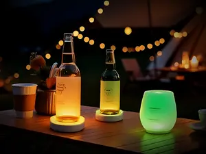 Round LED Coaster, Mother's Day Gift, Coaster Light-perfectfor decorating at clubs, camping trips, and familyparties.Comes with a waterproof cover and multiple coloroptions.