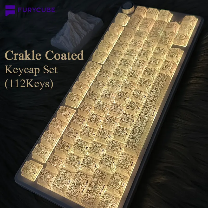 【Keycap Only】FURYCUBE Crakle Coated Translucent Keycaps 112 Keys Cherry Height Textured feel Mehcanical keyboard keycap, Cool Funny beautiful keycaps, for gaming/office/student, gift