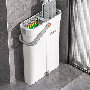 Mop and bucket set, 33 cm/12.99 in spin mop head, with 2 replaceable ultra-fine fiber cloth, machine washable, both dry and wet mop, saving space, suitable for various floors and windows Household Items  Cleaning Room Cleaner