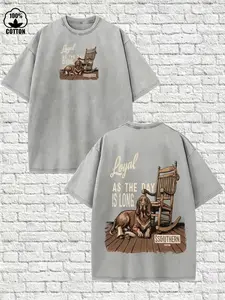 Vintage Washed Gray 100% Cotton Double Sided Loyal As The Day Is Long Southern Bloodhound Rocking Chair Graphic T-Shirt, Retro Country Dog Quote Print Oversize Crew Neck Short Sleeve Unisex Western Casual Tee