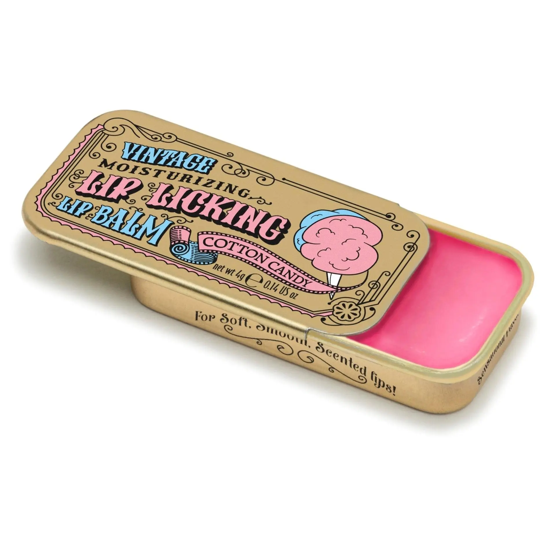 Tinte Cosmetics Cotton Candy Tinted Lip Balm with Organic Shea Butter - Cruelty-Free, Gluten-Free, Scented, Moisturizes Smooth Silky Lips, Vintage Slider Tin, 0.23 oz
