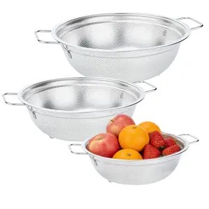 Lake Tian 3Pcs Stainless Steel Colander Set, Micro-Perforated Strainer for Pasta Vegetable Fruit Draining Rinsing, Heavy Duty Dishwasher Safe Kitchen Colander