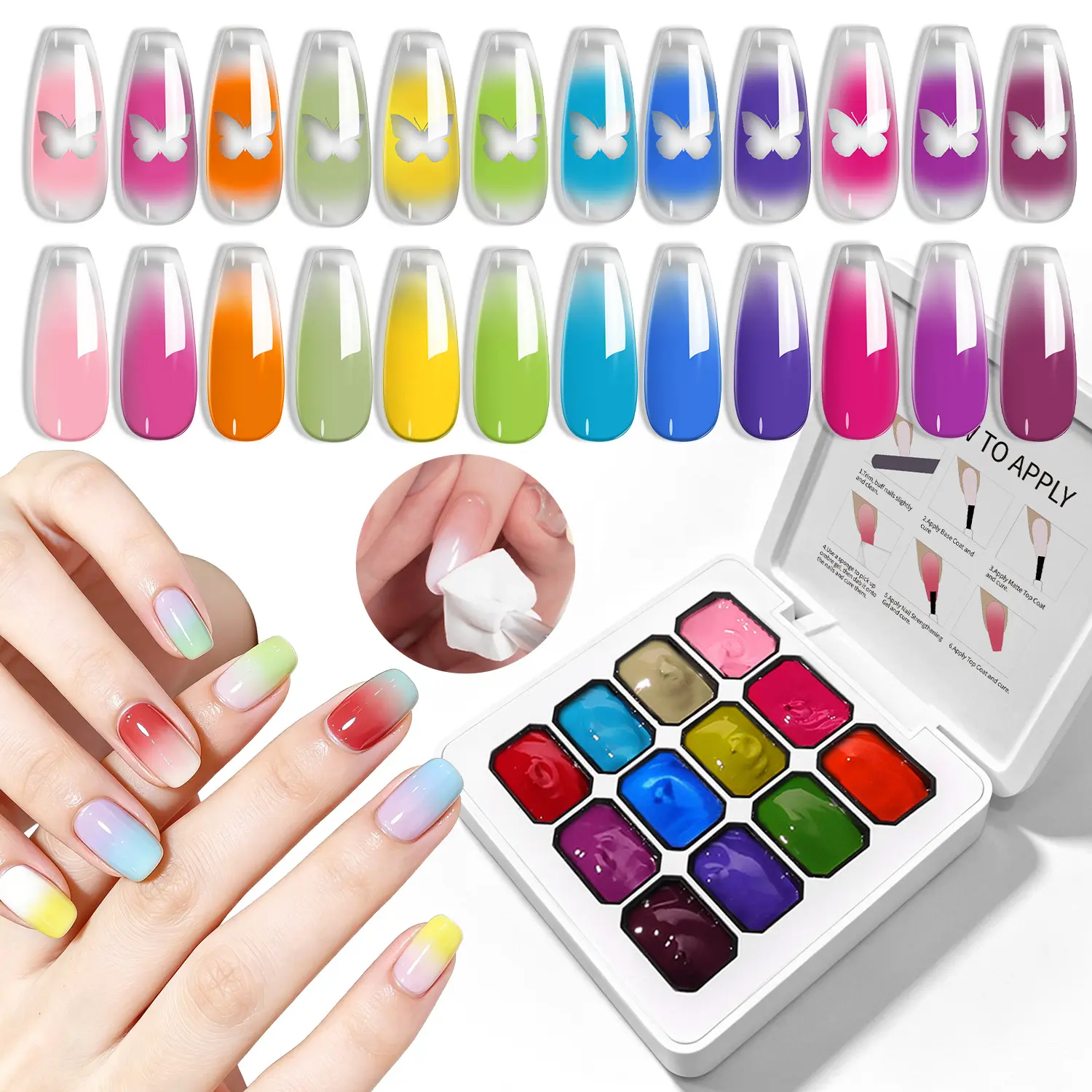 12-Color Macaron Solid Gel Palette: Gradient Air Cushion Nail Art