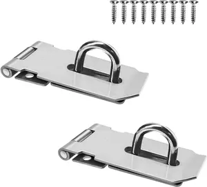 2 count Stainless Steel Gate Lock Hasp, Safety Packlock Clasp Lock Set for Doors, Cabinets, Closets and More (3inch-)