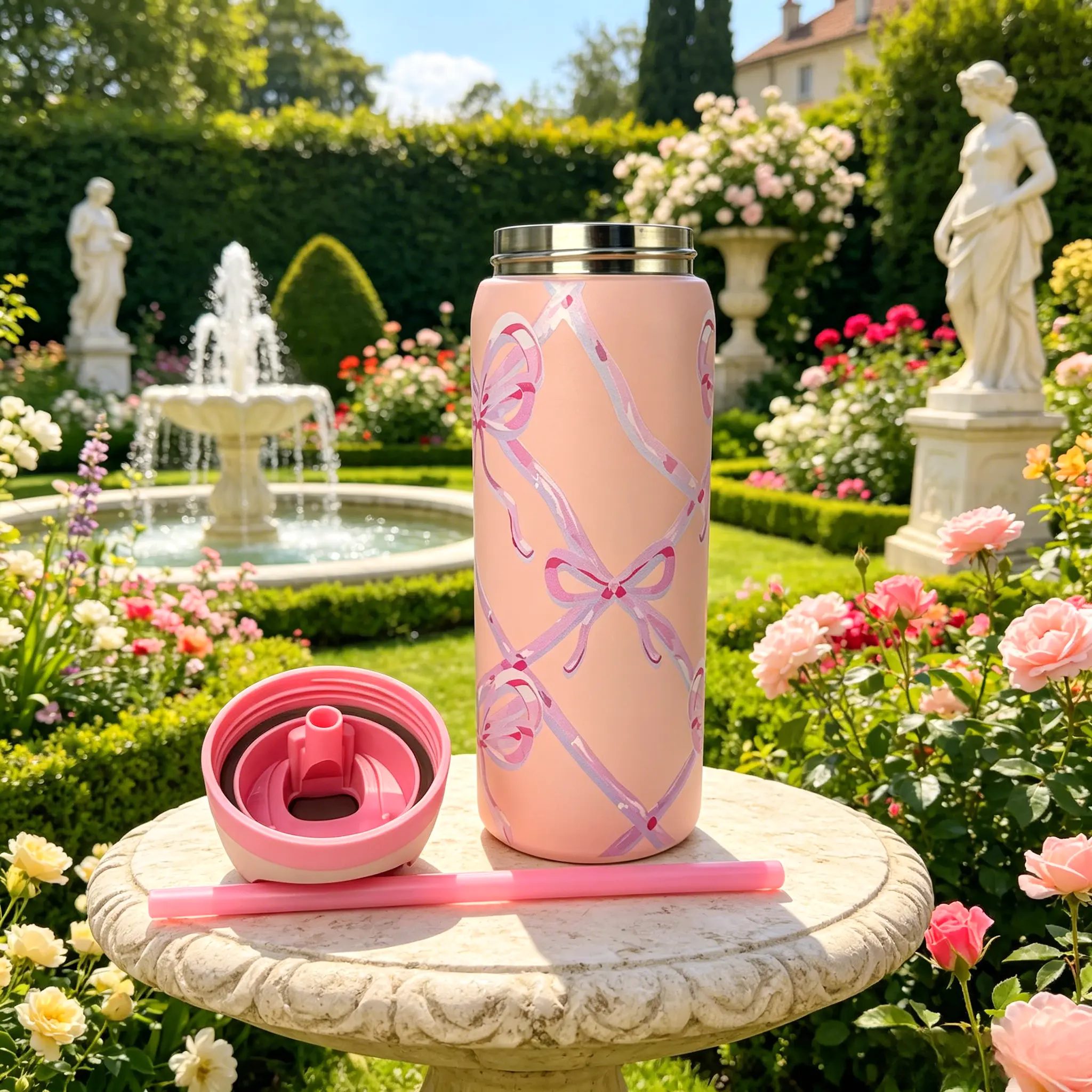 Butterfly Powder Steel Vacuum Flask Tumbler 32oz (945ML) - Freesip Lid with Straw, 24+Hr Insulation, Loop, Easy Cleaning, Indoor/Outdoor Use for Camping, Work, Cold/Hot Drinks, Coffee, Frozen Beverages, Exquisite Workmanship