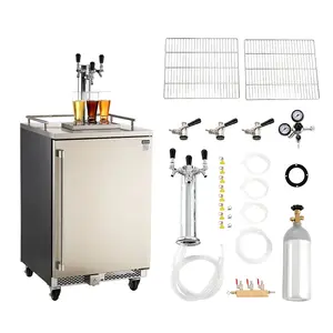 VEVOR Beer Kegerator, Triple Tap Commercial Draft Beer Dispenser for D system, Full Size Keg Refrigerator with 5lbs CO2 Tank, Hold 3 Sixth/ 2 Slim/ 3 Ball lock keg, 160L