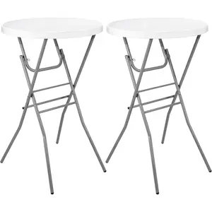 Cocktail Table 28in Folding Round High Top Indoor Outdoor with Removable Legs, Tall Bistro Foldable Bar Height Table for Parties, Patio, Backyard, Dining, Wedding, White- 2PCS