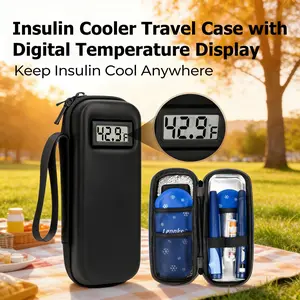Insulin Cooler Travel Case with Temperature Display, Diabetes Travel Refrigeration Medical Box, Includes 2 Ice Packs for Daily Use, Insulated Portable Cooler