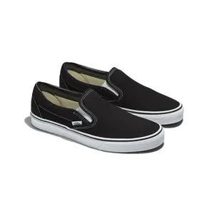 VANS Women's Stylish Classic Slip-On Shoe, Black VN000EYEBLK1 Low-Profile Canvas Upper, Supportive Padded Collar, Rubber Waffle Outsole Iconic Footwear, Walking Shoes, Shoes For Women, Sneakers For Women