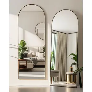 58"x18" Arched Full Length Mirror, Floor Mirror with Stand, Freestanding,Wall Mounted Hanging or Leaning Arched-Top Full  Mirror for Bedroom, Dressing Room -Black