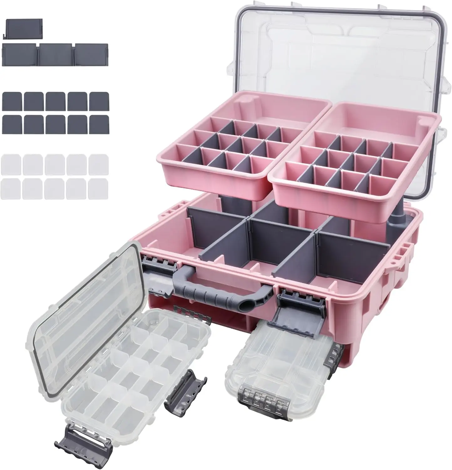 RUNCL Universal Fishing Tackle Box - Vibrant Fishing Organizer Accessory with 2 Small Trays, Removable Inner Design, Waterproof Seal, Airtight Fit, Thick Floating Stowaway, Multiple Compartments, Christmas Gift for Men, Tackle Pack, Fishing Accessories, R