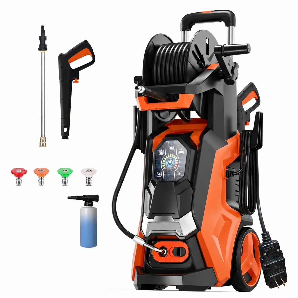 Electric Pressure Washer 5560PSI MAX 3.8GPM, 15 Level Adjustable Touch Screen, Efficient Cleaning Performance, with 4 Adjustable Nozzle, 500ML Foam Cannon, Stainless Steel Lance, Total Stop System for Car Wash, Home, Patio, Driveway Cleaning