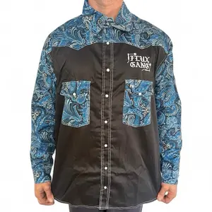 Two Toned FR flame resistant welding long sleeve blue paisley and black