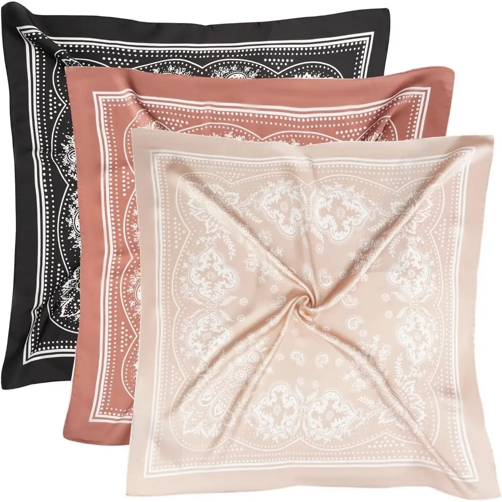 3PCS 27.5 Inches Silk Head Scarf for Women Men Vintage Bandanas Satin Hair Scarf Silk Wrap Neck Square Scarves summervibes