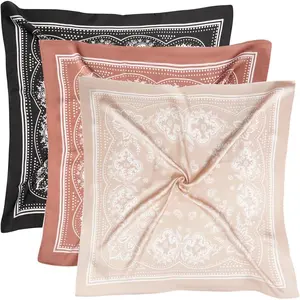 3PCS 27.5 Inches Silk Head Scarf for Women Men Vintage Bandanas Satin Hair Scarf Silk Wrap Neck Square Scarves