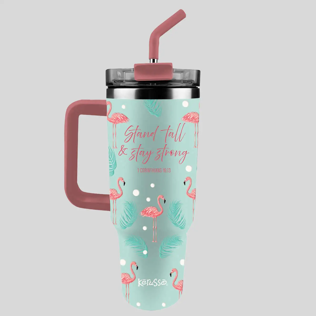 Kerusso 40oz Stainless Steel Vacuum Mug with Silicone Straw Lid, Straw Stand - Ideal for Faith in God Enthusiasts