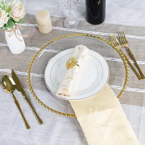 Clear Charger Plates Set, Round Plate Chargers with Gold Beaded Rim, Table Chargers for Dinner Plates, Plastic Chargers for Table Setting, Wedding Decor