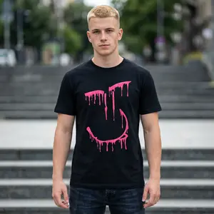 Dripping Pink Smeely Tee | Paint Drip Smiley Shirt Graphic Crewneck