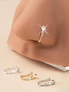 4pcs/ set of Simple Fashion Copper Inset Synthetic Zirconia 18K Gold Plated Plated U-shaped Non-porous Nose Ring Nose Clip Nose Needle Creative Gift Nose Piercing Jewelry