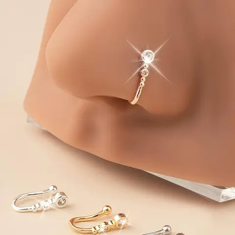 4 Pcs/Set of Simple Fashion Copper Inset Zirconia 18K Gold Plated U-shaped Non-Porous Nose Clip, No Piercing Creative Nose Ring Jewelry, Fashion Gift, Body Jewellery