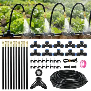 SJPACK 100FT Irrigation Watering Kit DIY Drip Sprayer System 8mm Hose for Garden Greenhouse with Connectors and Accessories