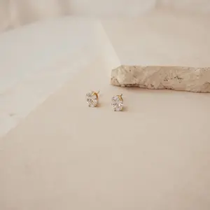 Oval Diamond Studs by Caitlyn Minimalist - Dainty Oval Cut Diamond Stud Earrings - Minimalist Earrings - Bridesmaid Earrings - Gift for Her