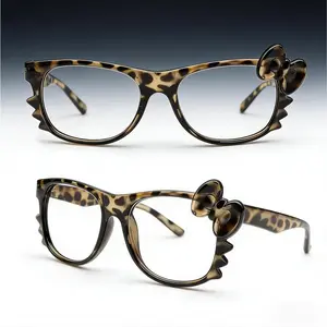 Trendy Y2K Nerd Style Rimless Eyeglasses, Cute Kitty Leopard Print Fashion Glasses for Daily Outfits