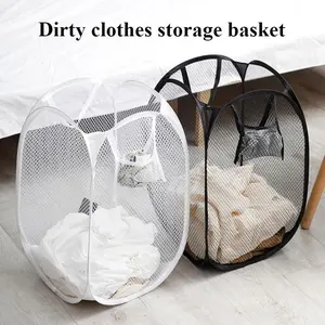 1pc Foldable Mesh Laundry Basket Dirty Clothes Place Solid Color Breathable Storage Toys Sundry Storage Home Storage Basket Laundry Organizer