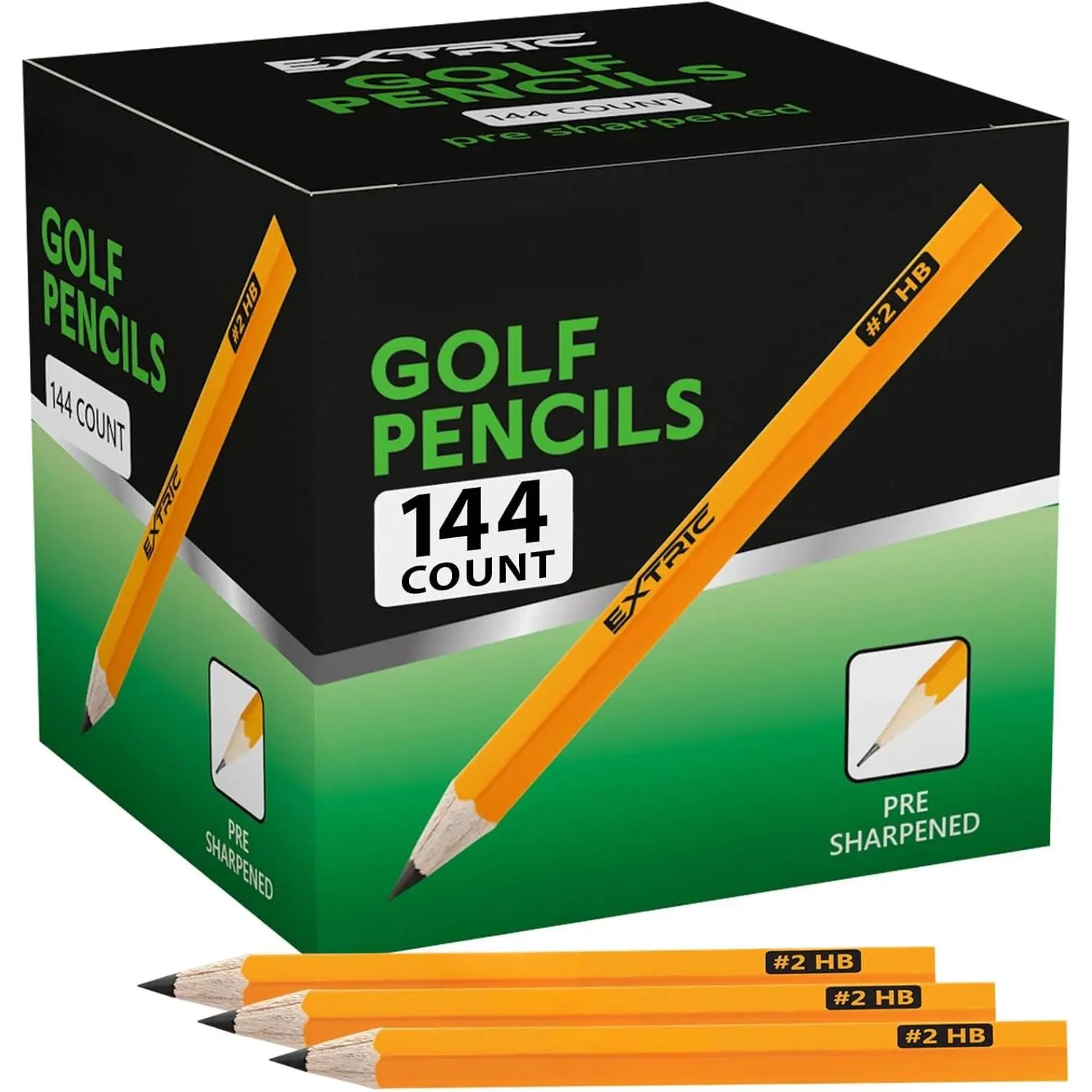 Golf Pencils, HB #2, Pre-Sharpened, 3.5 Inch, -Cased, 144 Count, Ideal for Classroom, Schools, Offices