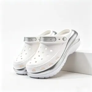 TK Women's Platform Wedge Clogs, Metallic Trim Hollow Out Breathable Slip-On Shoes, Non-Slip Thick Sole Casual Summer Sandals for Daily & Outdoor Wear