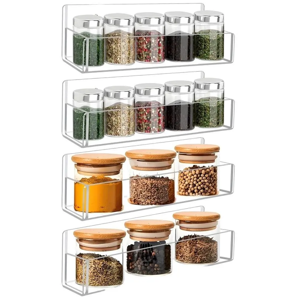 Acrylic Wall-Mounted Spice Rack, Transparent Spice Organizer Shelf, Multilayer Shelf, Hangable Kitchen Storage, Clear Acrylic Storage for Cabinet Doors and Walls