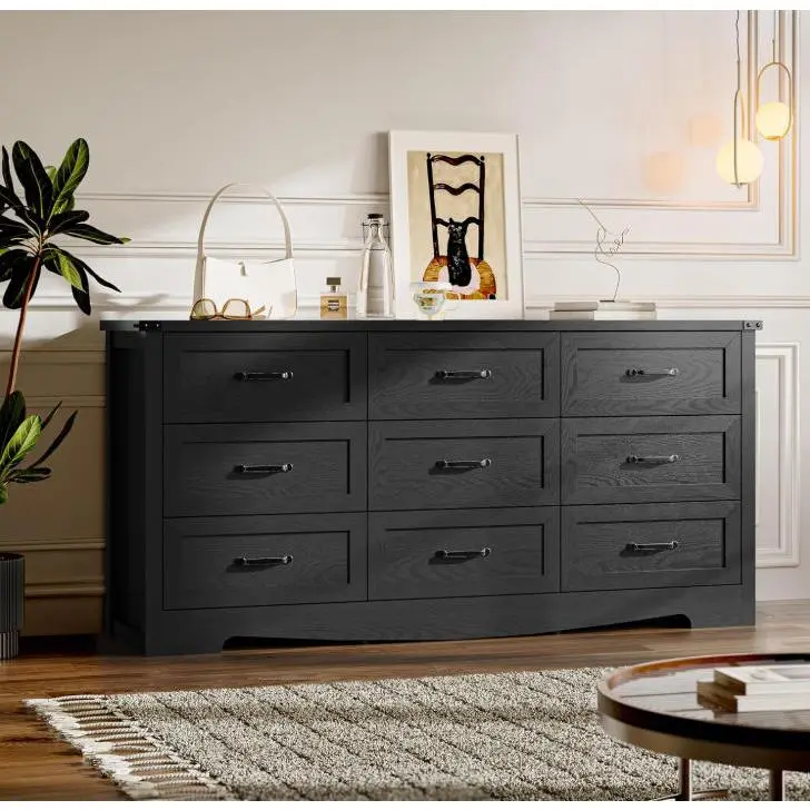 9-Drawer Fabric Dresser with Wood Top, Steel Frame, Metal Handles & Anti-Tip Kit - 47.6" Tall Adjustable Bedroom Chest, Easy Setup Large Clothes Organizer for Closet & Nursery, Modern Indoor Storage Cabinet